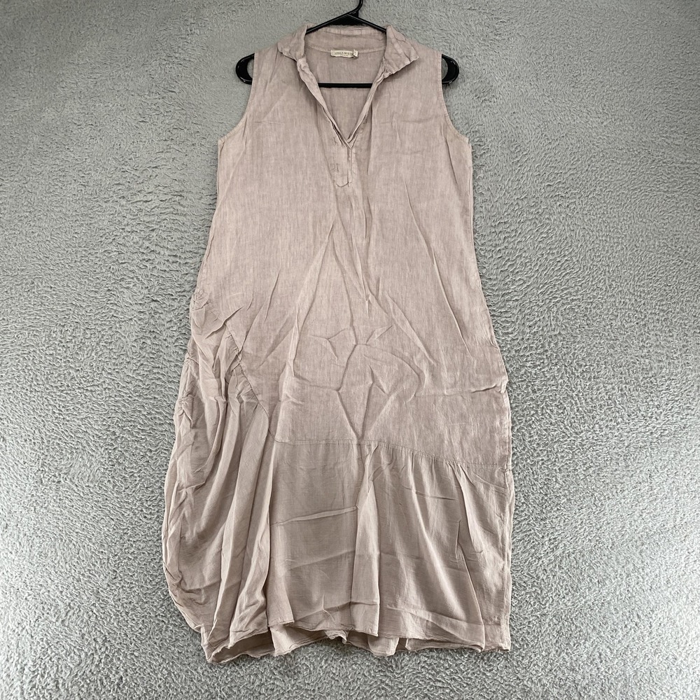 Stella Martini Polo‎ Dress Womens Large Lagenlook Linen Collared European Midi
